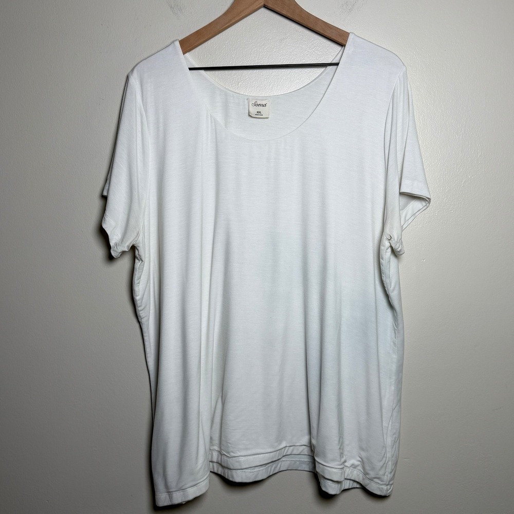 Soma Womens T-Shirt XXL White Short Sleeve Scoop Neck Lyocell Spandex Soft Basic